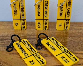 Firefighter Breathing Apparatus Key Ring | Fire Officer Yellow Bag Tag | Personalised Fire Station Tally | Fireman Identity Keychain