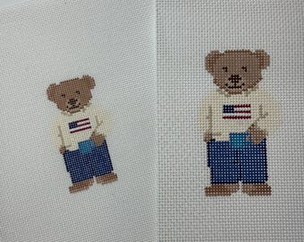 Patriotic Bear Stitch-Painted Needlepoint Canvas