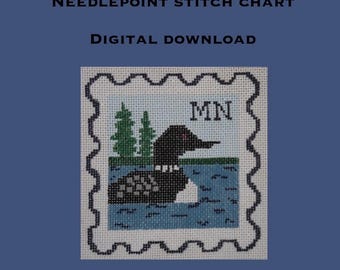 Minnesota Loon Stamp - Needlepoint Chart - Digital Download