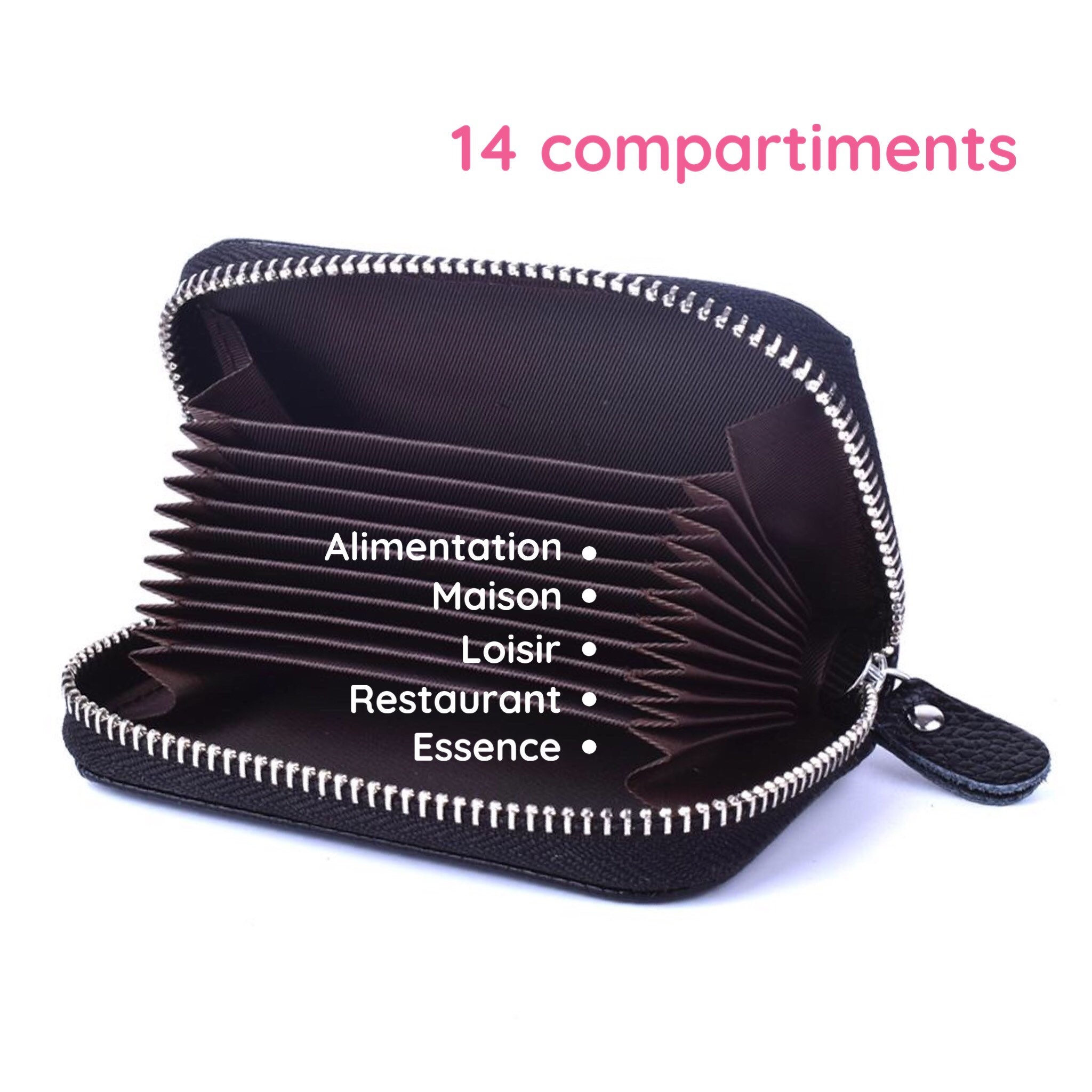 Portefeuille Enveloppes Budget Cuir PU - 6 Pochettes Réutilisables 18,3x9,1cm - Organisateur Argent, Tickets Et Pièces