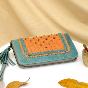 Personalized zipper wallet women for valentine, Costum travel letaher wallet, Bohemian leather wallet, Wallet for christmas gift