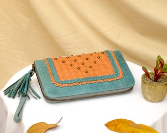 Cartera de cremallera personalizada para mujer para San Valentín, cartera de regalo de viaje Costum, cartera de cuero Boho, cartera para regalo de Navidad