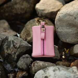 Pink leather keyring, personalised keyring, leather keychain, Anniversary gift for him, leather coin, Valentine day gift idea