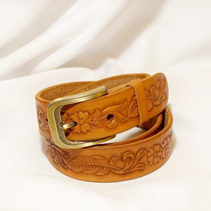 Handmade Carved Leather Belt: Bohemian Cowhide Belt