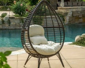 Dermot Outdoor Wicker Freestanding Wicker Teardrop Egg Chair w Cushion