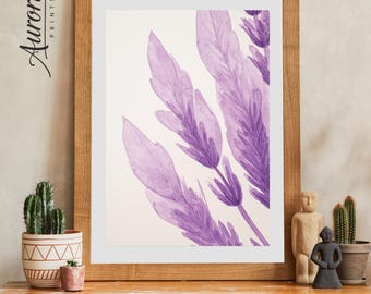 Stampa botanica lavanda viola, arte floreale minimalista (download digitale)