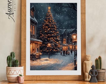 Christmas Village Painting, Cozy Winter Town Artwork (Digital Download)