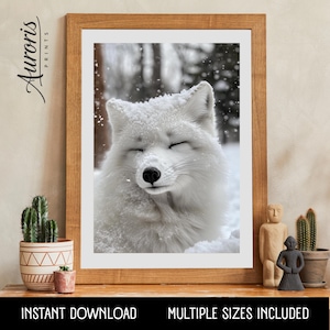 Arctic Fox Photograph ~ Cute Arctic Fox in Snow Printable ~ Winter Nature Photo ~ Adorable Printable Gift for Animal Lovers