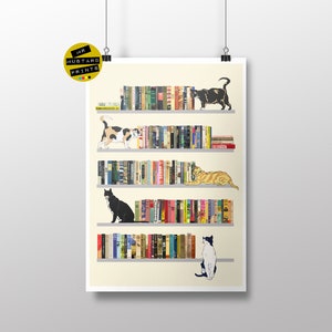 Cats & Books Art Print,  Book Lover, Cat Lover Gift, Greatest Books of the Twentieth Century, Literary Gift, Reading Fan, Book Lover Gift