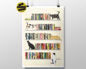 Cats and Books Art Print: Literary Cat Lover Gift