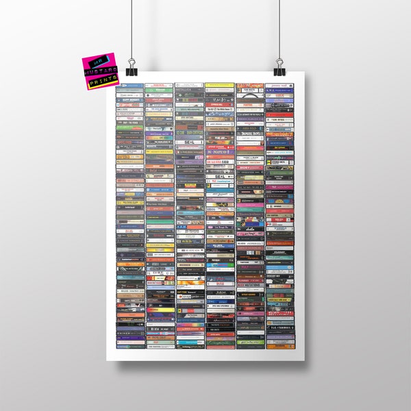 1990's Cassettes Art - 1990's Music Cassette Print, Poster, Art, Nineties Music Fan, 90s Fan, 90s Party, 90s Gift