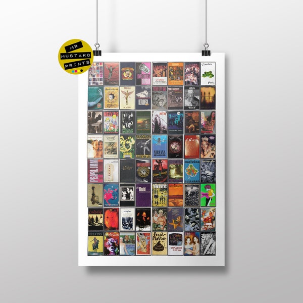 Grunge Music Cassette Print, Grootste Grunge Albums, Poster, Kunst, Jaren 90 Muziek, Jaren 90 Fan, Jaren 90 Muziek, Indie Muziek, Punk, Seattle