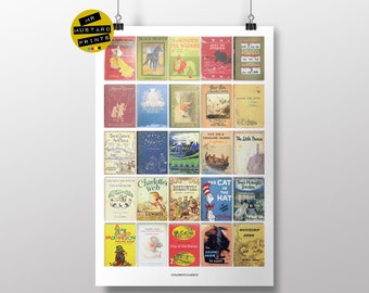 Lámina artística de clásicos infantiles: póster de portadas de libros vintage