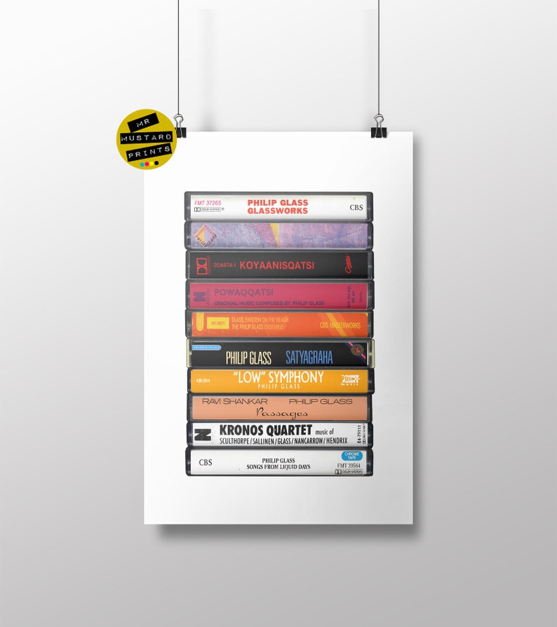 Philip Glass Albums, Cassette Fine Art Print, Poster, Minimalist Composer Fan, Classical Music image 1