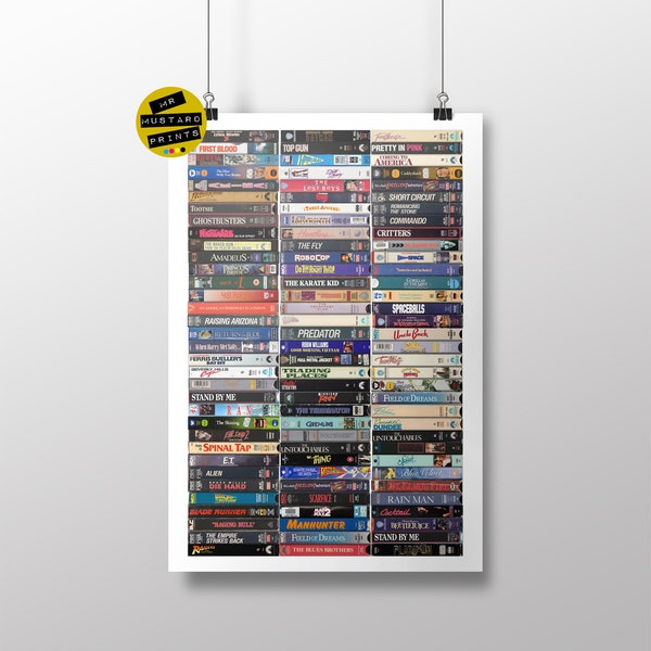 1980s Classic Film Poster, VHS Cassette Print, Art, Gift, Nostalgic, 80s Fan, 1980's, Classic 80s Films, Retro, 80's Party, 80's Themed