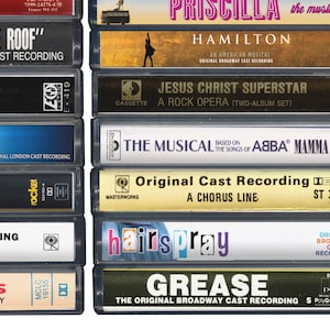 May include: A collection of vintage audio cassette tapes featuring Broadway show soundtracks, including "On the Roof", "Jesus Christ Superstar", "Mamma Mia!" and "Grease".