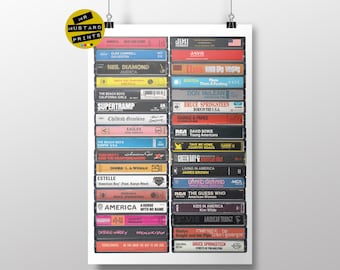 Amerikanischer Musikdruck, USA Playlist Poster, Musik Kunst, Original Kassetten, Americana, US Patriot