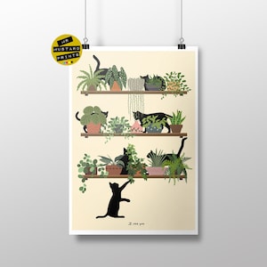 Cats and Potted Plants Art Print: Whimsical Cat Lover Gift