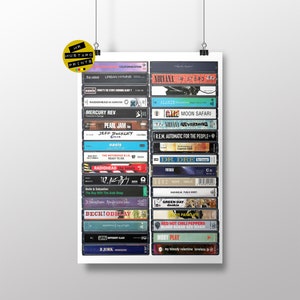 1990&#39;s Music Cassette Print - Greatest Albums of the 90s Poster - Nineties Music Fan -90s Fan - 90s Party -Grunge - Indie -Brit Pop