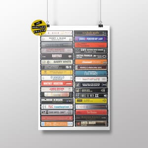 R&B Music Poster, Art, Gift, Fan, Original Cassettes, Greatest Albums