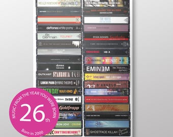 26th Birthday:  Music from 2000 Cassette Print - Customizable Gift