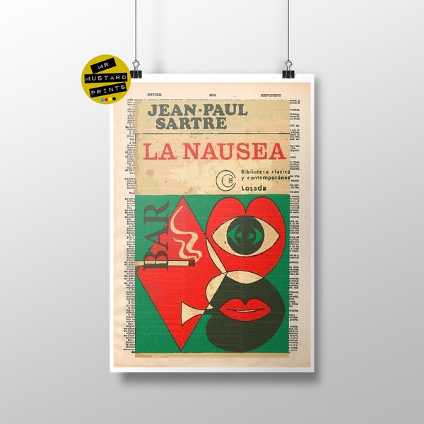 La Nausée de Jean Paul Satre, 1ère édition Couverture (1938) Dictionnaire imprimé : Roman, Fan, Affiche, Art, Cadeau, Existentialiste, Philosophie