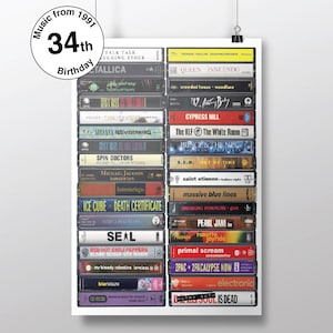 1991 Music Cassette Print - 34th Birthday Gift