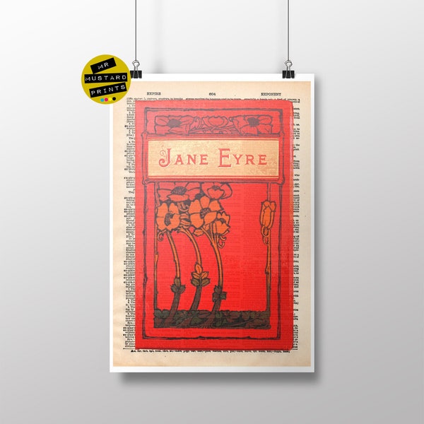 Jane Eyre by Charlotte Brontë, First Edition Cover, Dictionary Print: Classic Novel, Book, Fan, Poster, Art, Gift