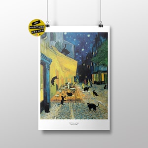 Van Gogh Cat Cafe Print: Fine Art Mashup, Cat Lover Gift