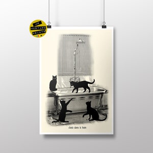 Cats in Bathroom - Vintage Print  - Cat Lover Art - Cat Lover Gift -  Bathroom Print