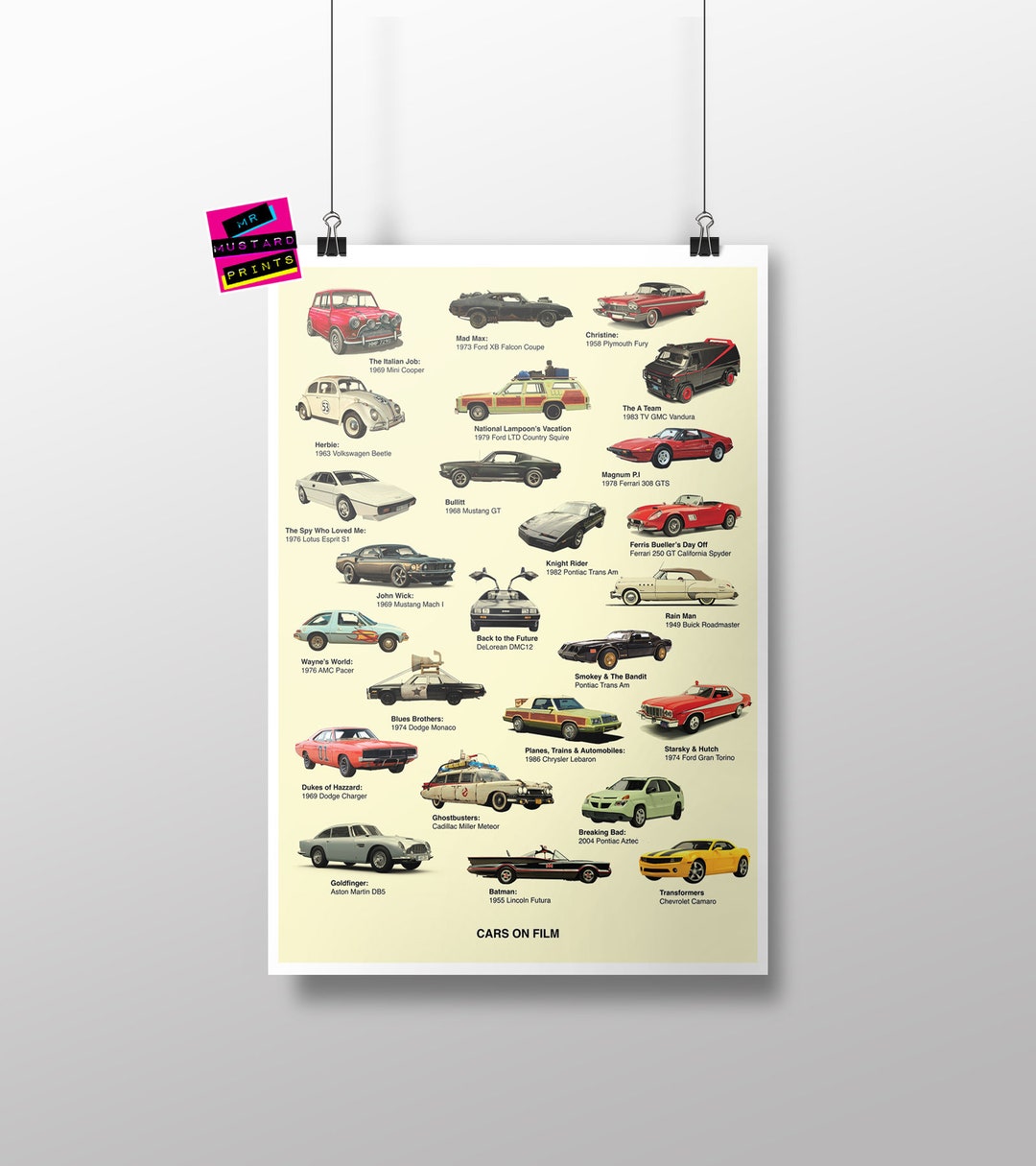 Iconic TV & Film Cars Print: Collector's Car Art - Etsy Canada