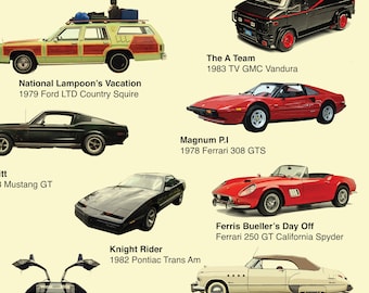 Iconic TV & Film Cars Print: Collector's Car Art - Etsy