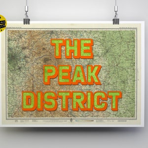 La stampa della mappa del distretto di Peak, poster del distretto di Peak, arte del distretto di Peak, regalo, Bakewell, camminare, campeggio, ciclismo