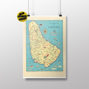 Impression de carte vintage de la Barbade - Poster de la Barbade - Art des Barades - Cadeau de la Barbade - Souvenir de la Barbade - Carte des Caraïbes - Antilles