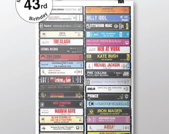 43rd Birthday - 1982 Music -  Born in 1982 - 43rd Personalised Gift - Customizable - 80&#39;s Music - Year you were Born