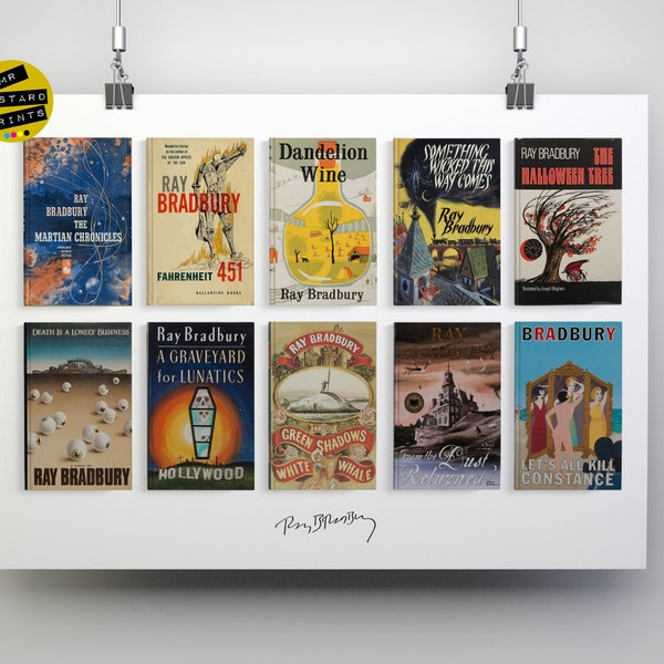 Ray Bradbury, Collected Novels: Print, Poster, Art, Gift, Bradbury Fan, Fahrenheit 451, Martian Chronicles, Dandelion Wine