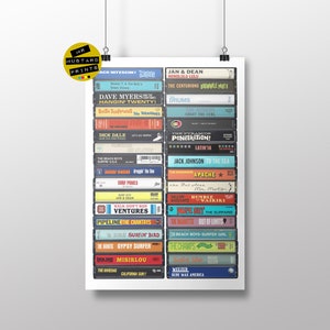 Surf Music Cassette Print: Vintage Surfing Playlist Poster