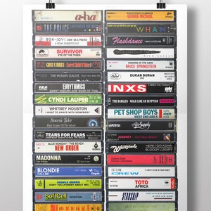 1980&#39;s Music Cassette Print, Greatest Singles of the 80s, Poster, Art, Eighties Music Fan, 80s Fan, 80s Party, 80s Gift