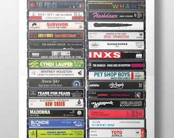 1980&#39;s Music Cassette Print, Greatest Singles of the 80s, Poster, Art, Eighties Music Fan, 80s Fan, 80s Party, 80s Gift