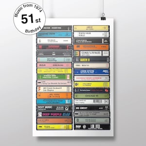 51.º cumpleaños - Música de 1974 - Nacido en 1974 - 51 años - Tarjeta de 51.º cumpleaños - Música de los años 70 - Impresión personalizable