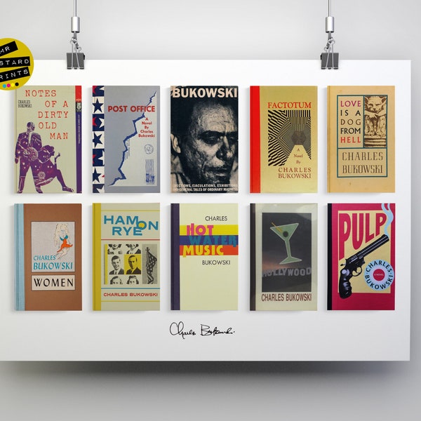 Charles Bukowski, Collected Novels: Print, Poster, Art, Gift, Bukowski Fan, Post Office, Ham on Rye, Factotum, Pulp, Hollywood