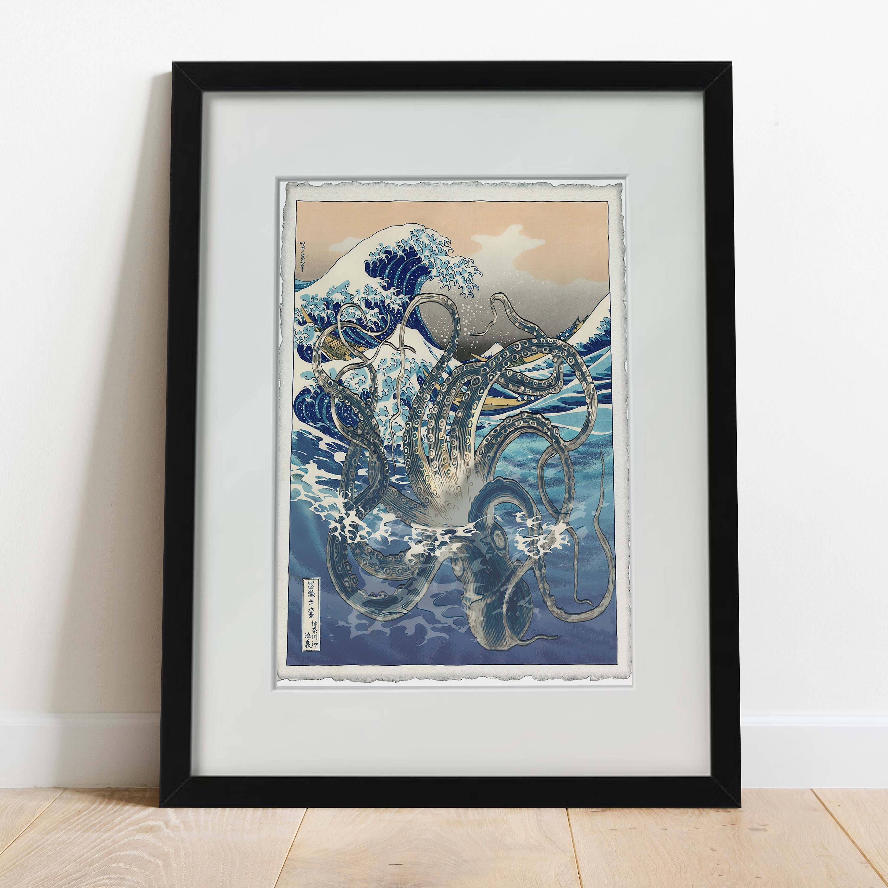 Great Wave With the Kraken, Japanese Print Mashup, Bathroom Art