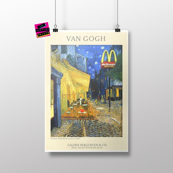 Van Gogh Parody Poster, Van Gogh Spoof Art, Gift, Cafe Terrace at Arles, Van Gogh, Geeky Gift, Pop Culture, Banksy Style