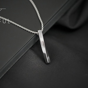 Cuboid Pendant Necklace | Stainless Steel Box Chain | Silver Mens Pendant | Mens Minimalist Necklace | Mens Silver Chain | Gift for Him