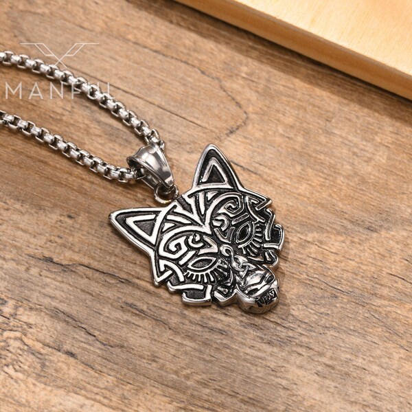 Collier pendentif loup | Collier en acier inoxydable | Collier nordique | Collier viking | Collier homme et femme | Bijoux loup