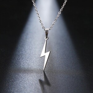 Lightning Pendant Necklace | Stainless Steel Necklace | Silver Lightning Necklace | Unisex Necklace | Minimalist Necklace | Silver Necklace