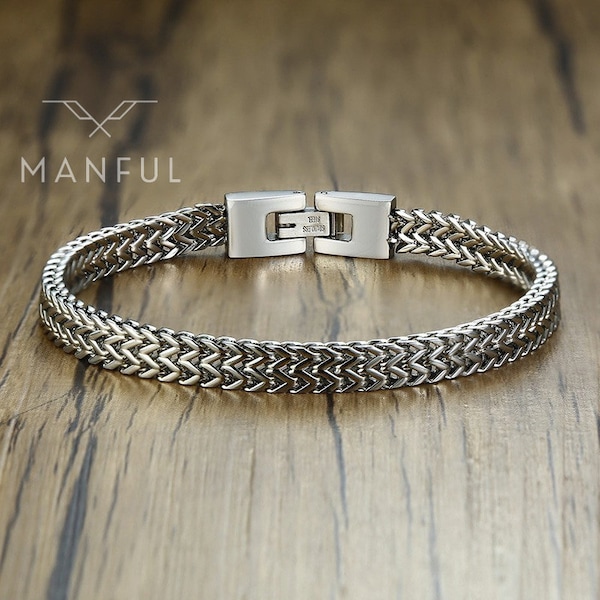 Bracelet sétaire argenté | Bracelet en argent pour homme | Bracelet minimaliste | Bracelet 6,5 mm | Bracelet chaîne en argent