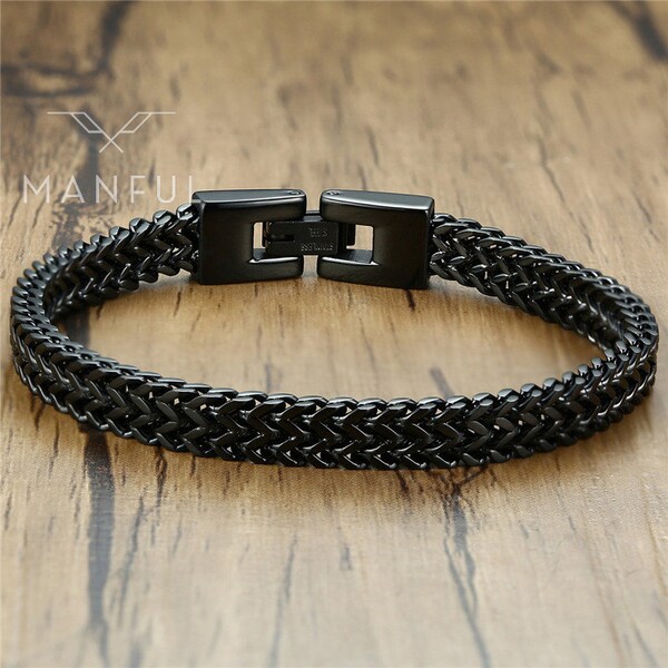 Bracelet sétaire noire | Bracelet noir pour homme | Bracelet noir minimaliste | Bracelet 6,5 mm | Bracelet chaîne noir