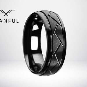Black Michelin Ring | Simple Stainless Steel Ring | Mens Black Ring | Minimalist Black Ring | Mens Black Band | 8mm Ring | Gift for Him