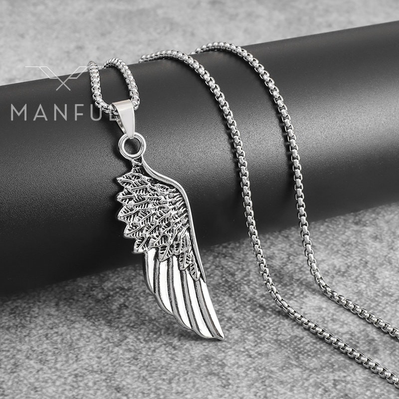 Wing Pendant Necklace Stainless Silver Necklace Wing Necklace Mens
